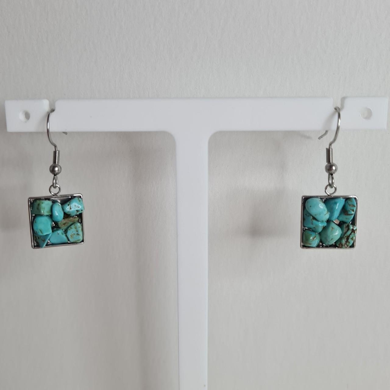 handmade stone square hook earrings