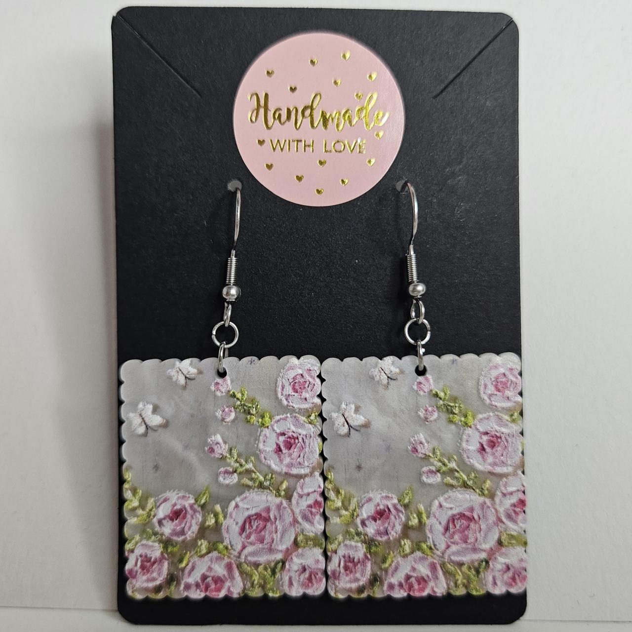 handmade floral butterfly stamp acrylic flatback hook earrings