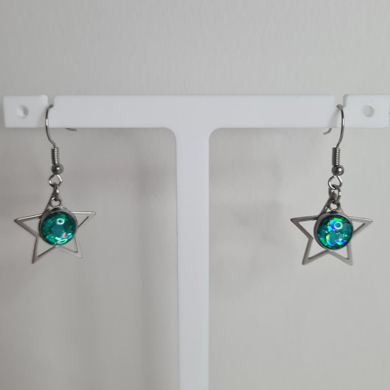 handmade star with glitter centre hook earrings