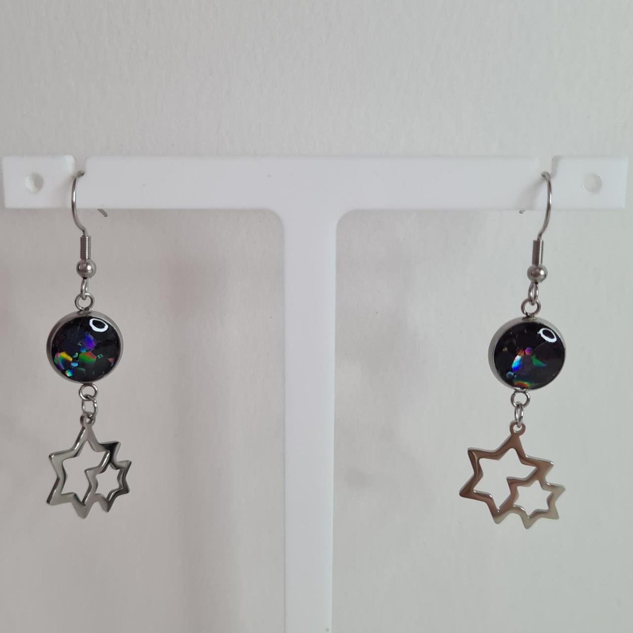 handmade glitter resin centre star drop hook earrings