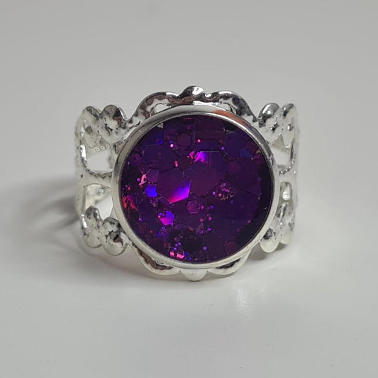 Handmade glittery adjustable gothic ring
