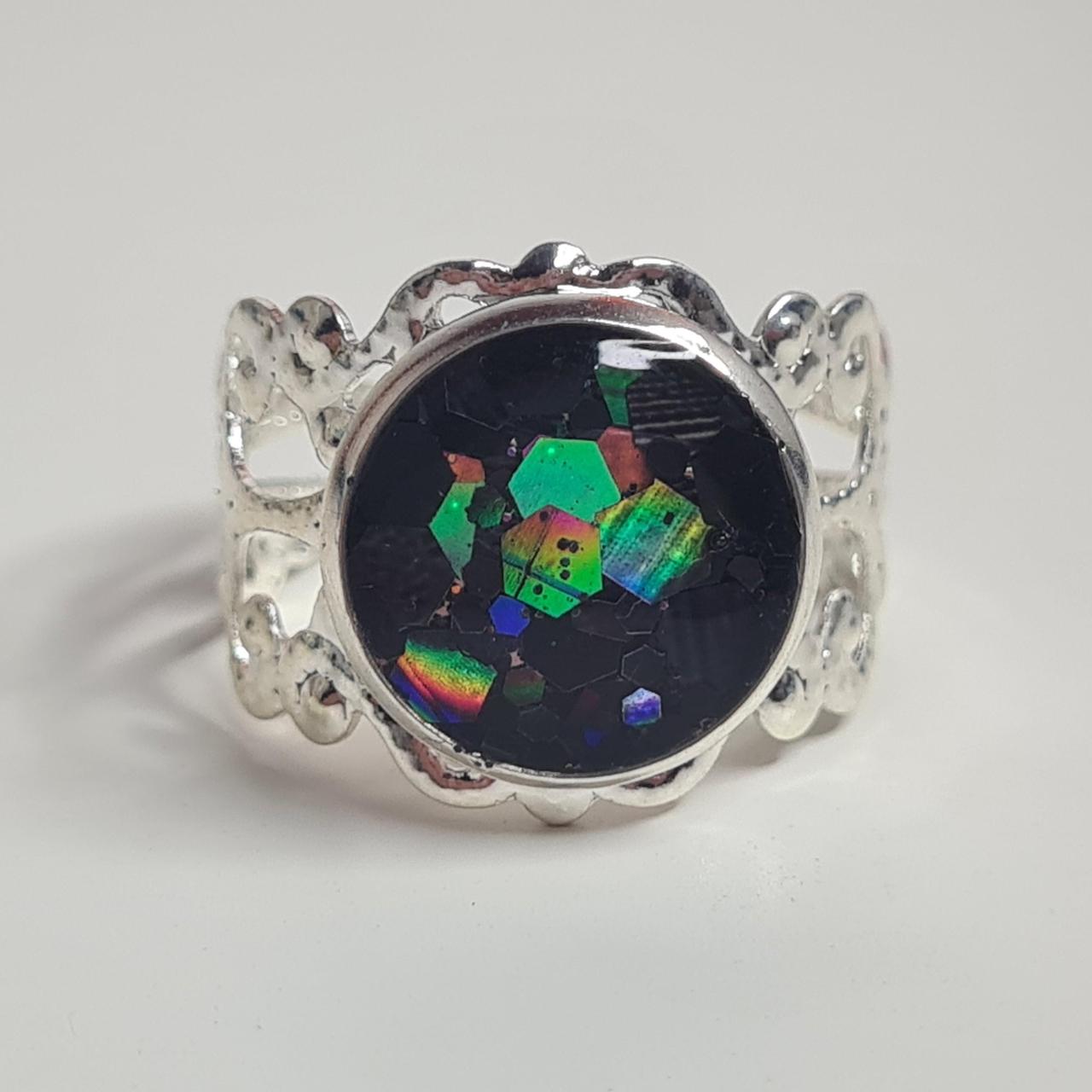 black shift glitter adjustable gothic ring 💍