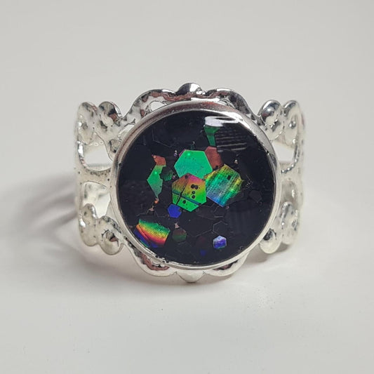 black shift glitter adjustable gothic ring 💍