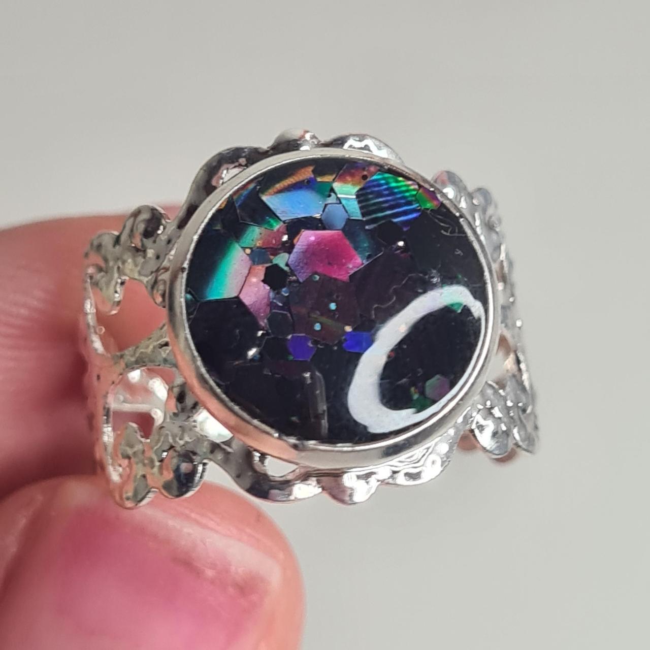 black shift glitter adjustable gothic ring 💍