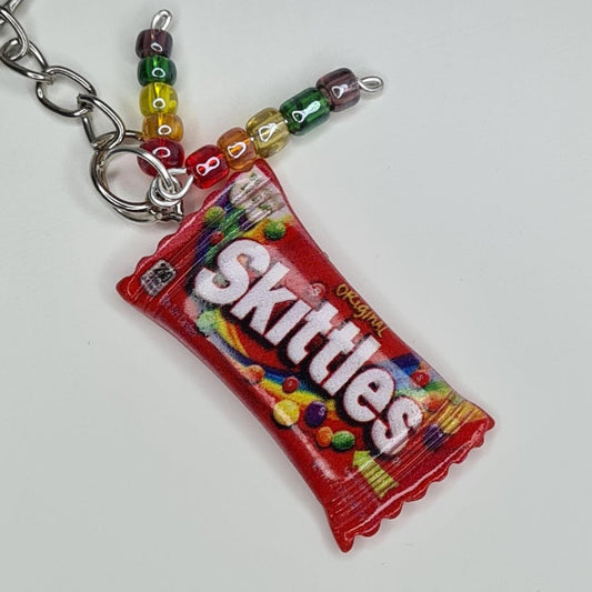 Handmade skittles rainbow beaded keyring/bag charm
