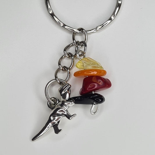 Handmade dinosaur asteroid crystal beaded leafy keyring/bag charm