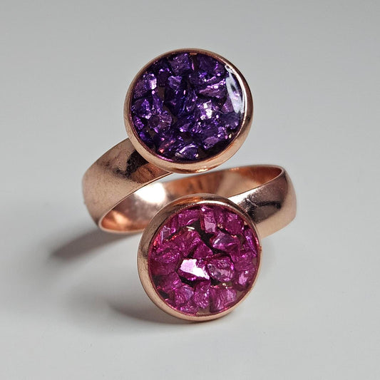 Handmade adjustable crushed crystal DUO ring