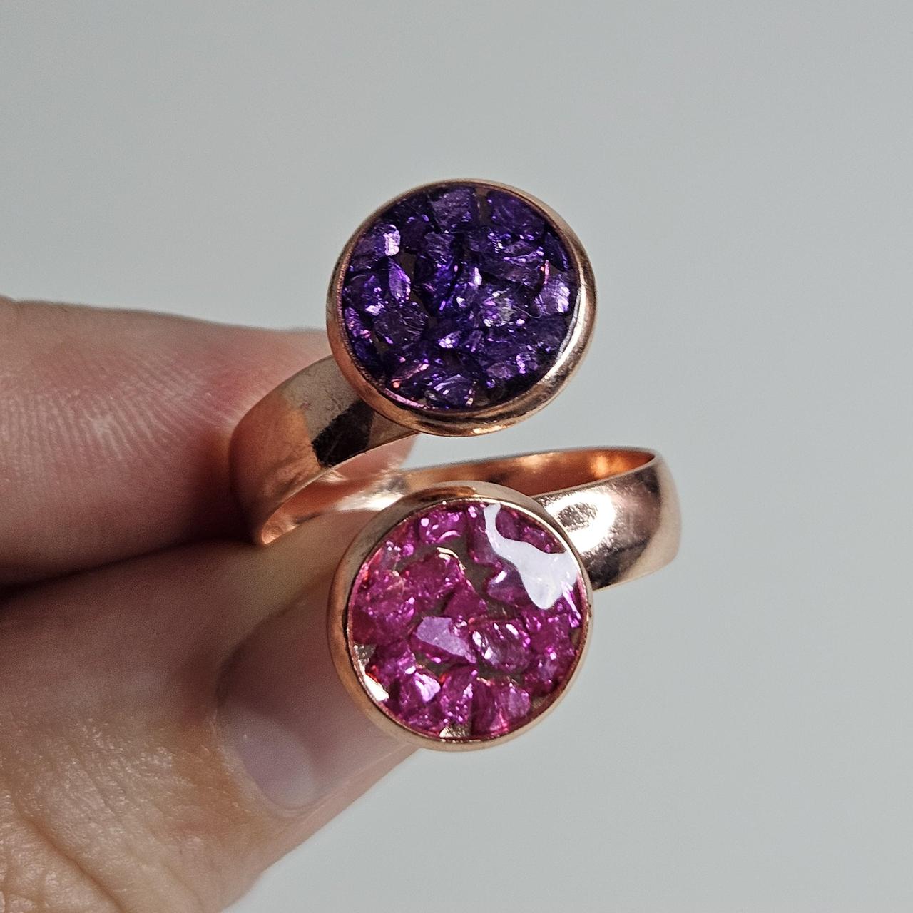 Handmade adjustable crushed crystal DUO ring