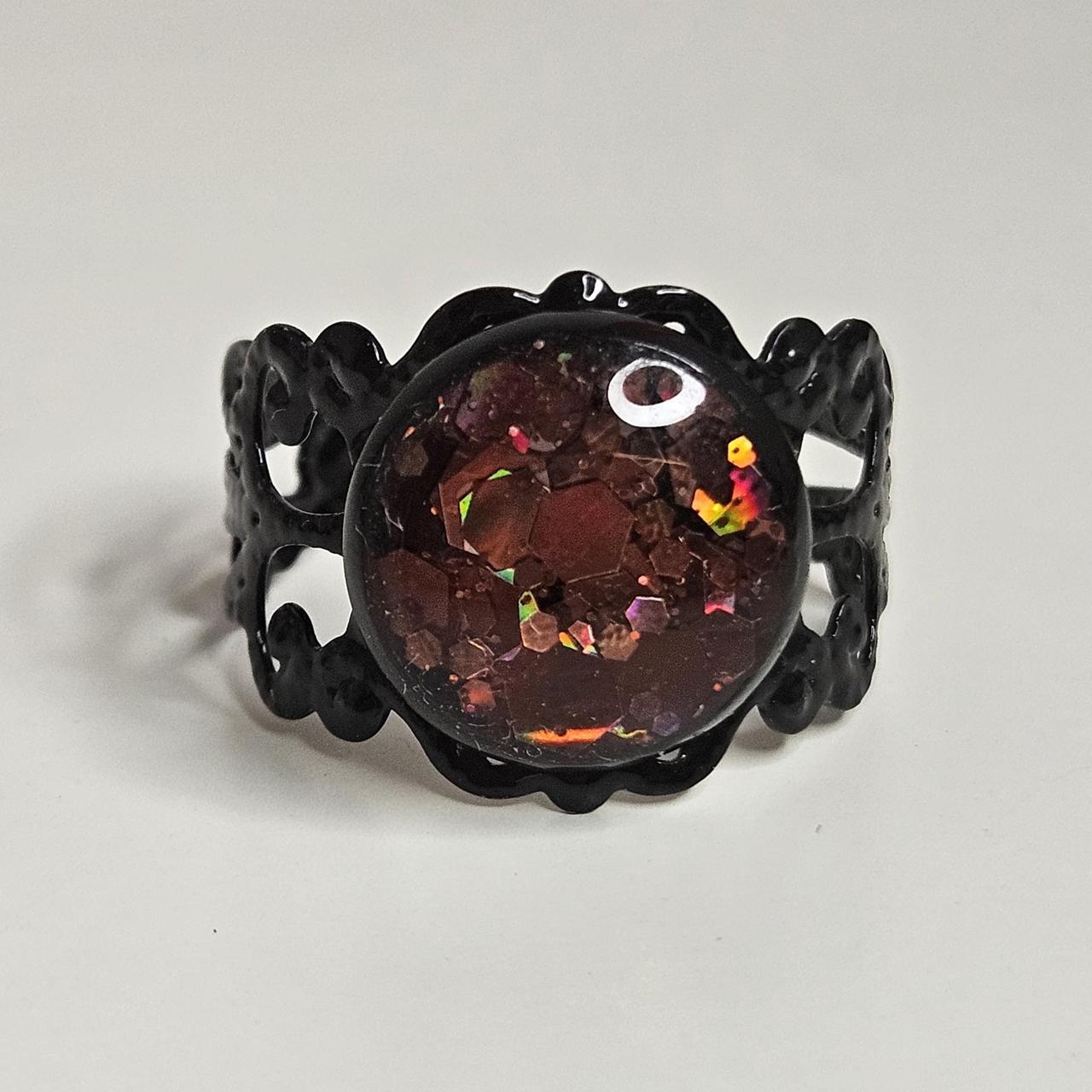 dark grey shift glitter adjustable black gothic ring 💍