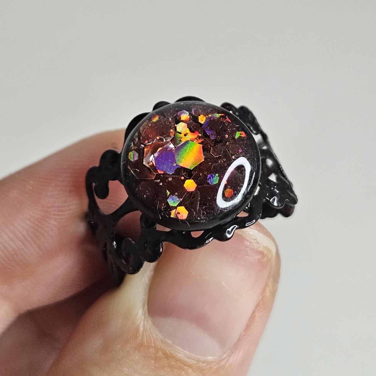 dark grey shift glitter adjustable black gothic ring 💍