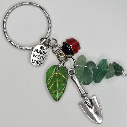 Handmade garden inspo crystal beaded leafy ladybug keyring/bag charm