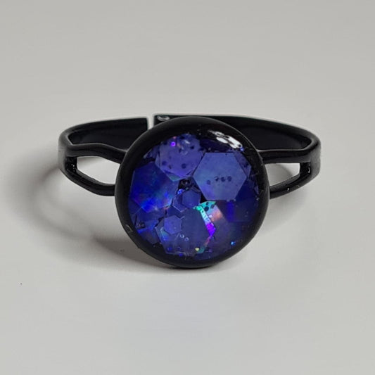 Handmade glittery adjustable black ring