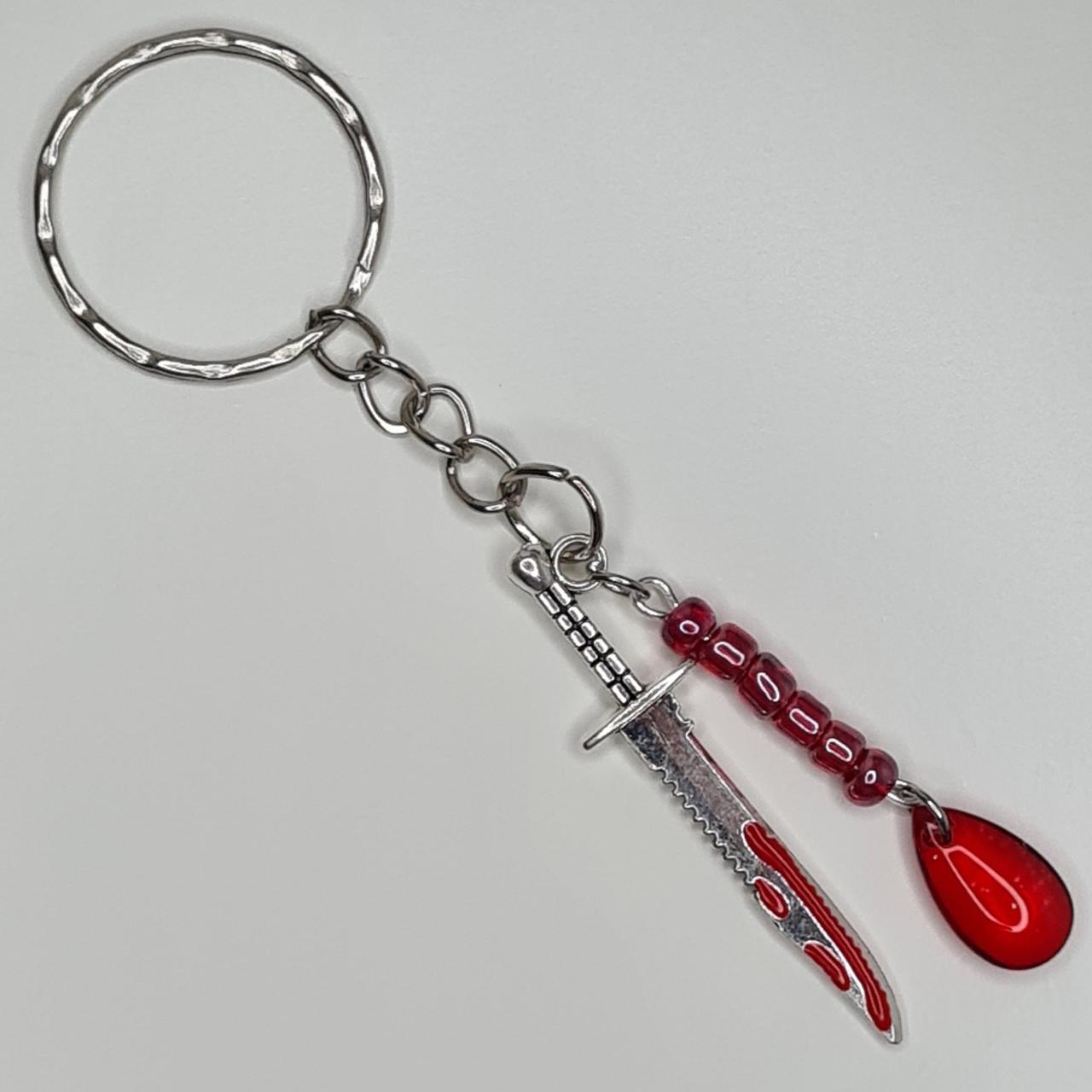 Handmade bloody sword beaded blood drop keyring/bag charm