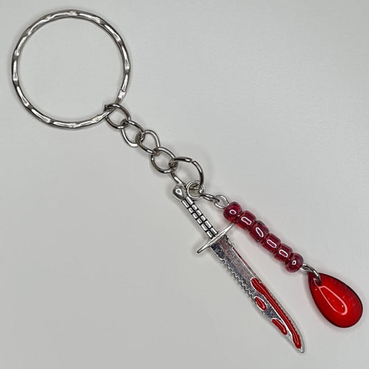 Handmade bloody sword beaded blood drop keyring/bag charm