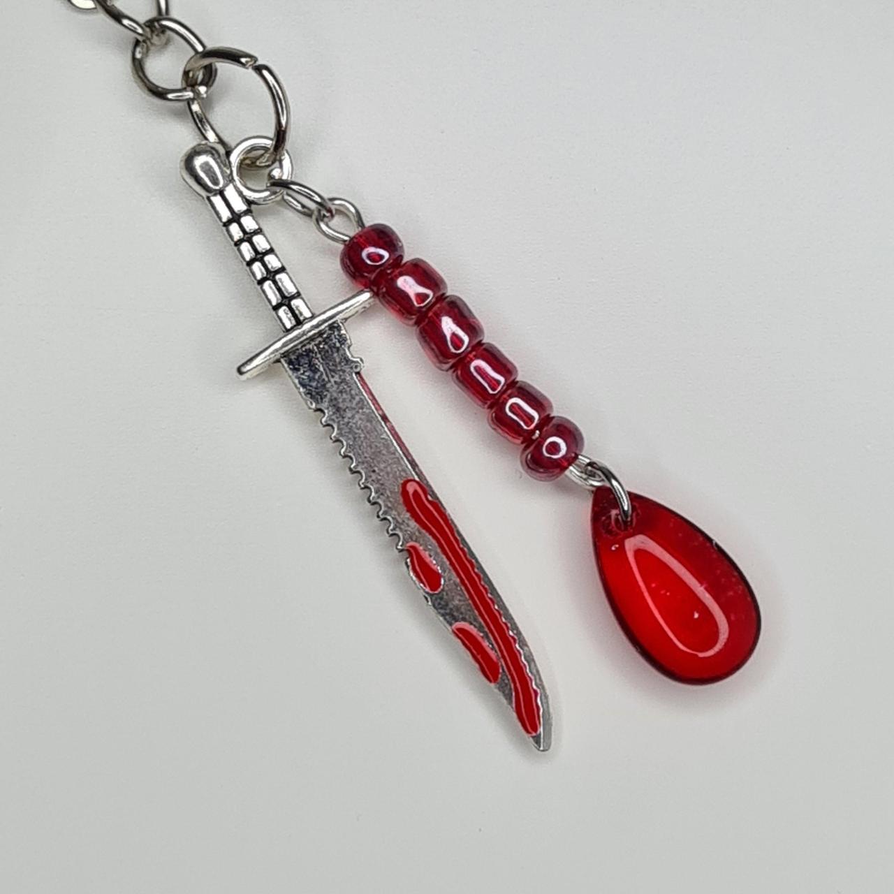 Handmade bloody sword beaded blood drop keyring/bag charm