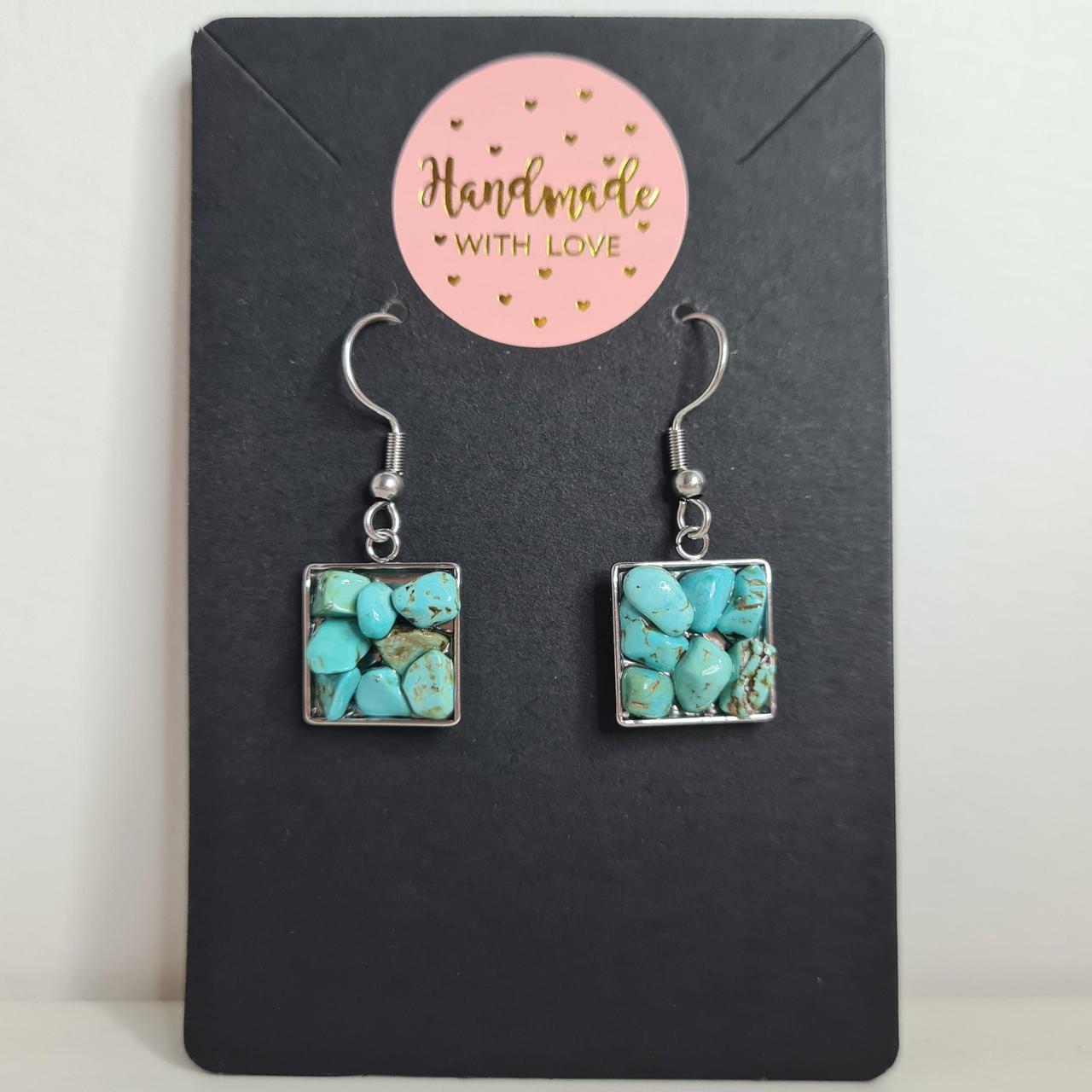 handmade stone square hook earrings
