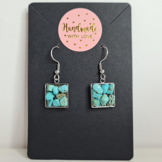 handmade stone square hook earrings