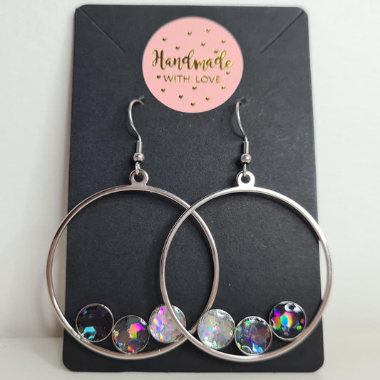 handmade trio hoop gradiant monochrome glitter resin centre hook earrings