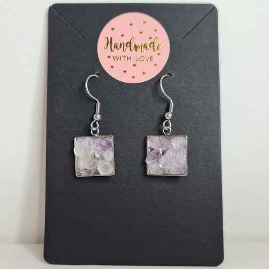handmade crystal square hook earrings