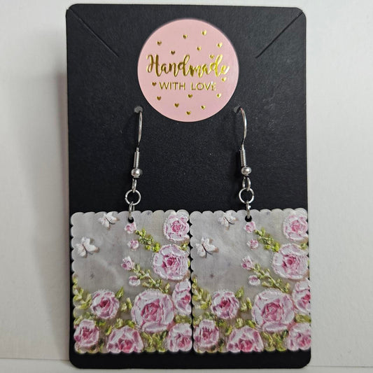 handmade floral butterfly stamp acrylic flatback hook earrings