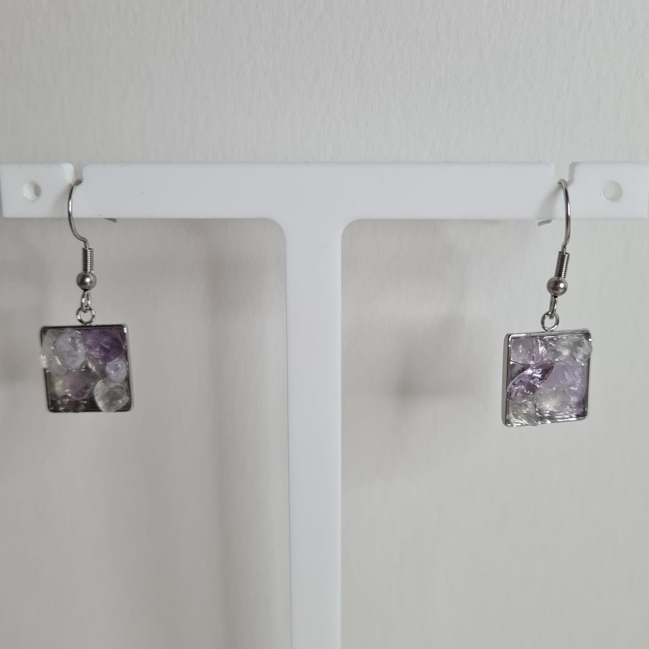 handmade crystal square hook earrings