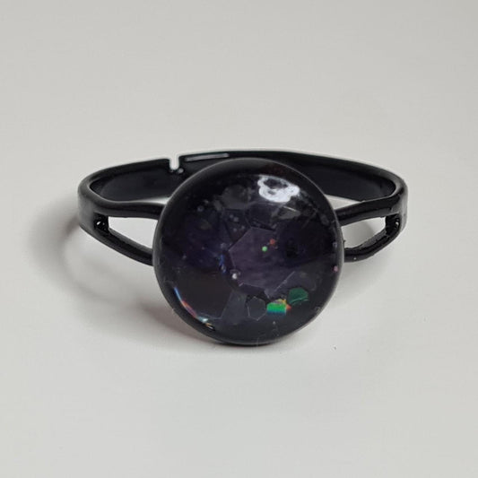 Handmade glittery adjustable black ring