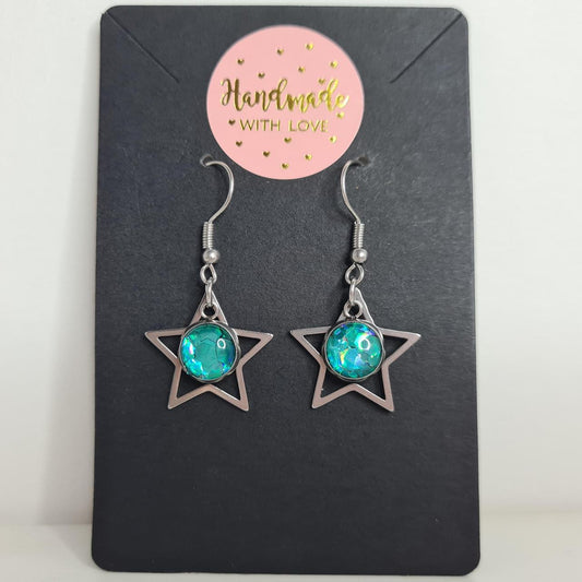 handmade star with glitter centre hook earrings