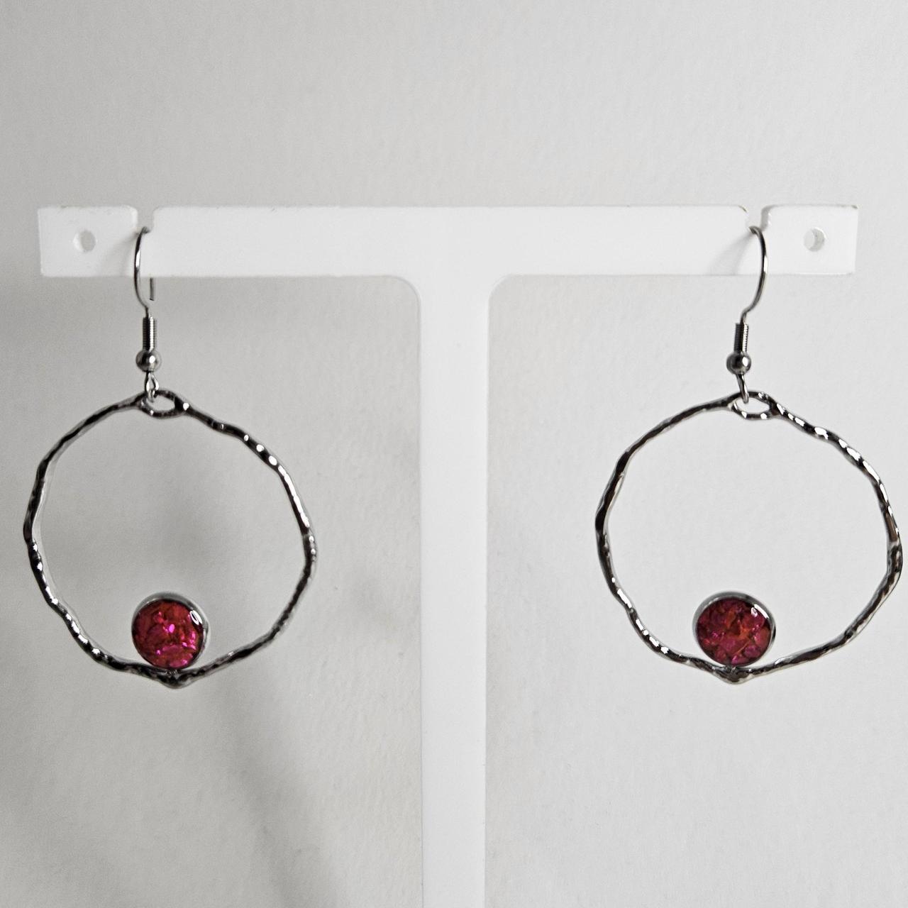 handmade hoop crushed crystal resin centre hook earrings