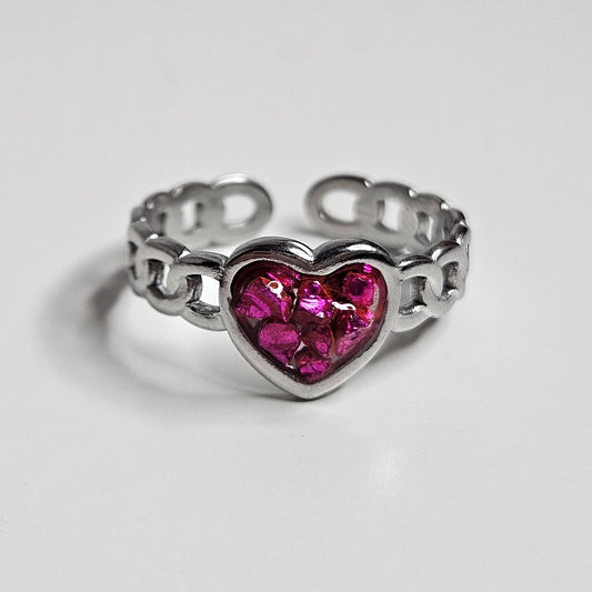 Handmade crushed crystal chained band adjustable ring