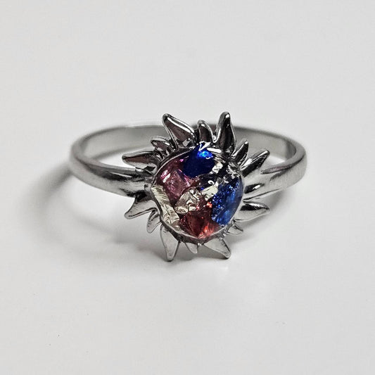 Handmade crushed crystal sun adjustable ring