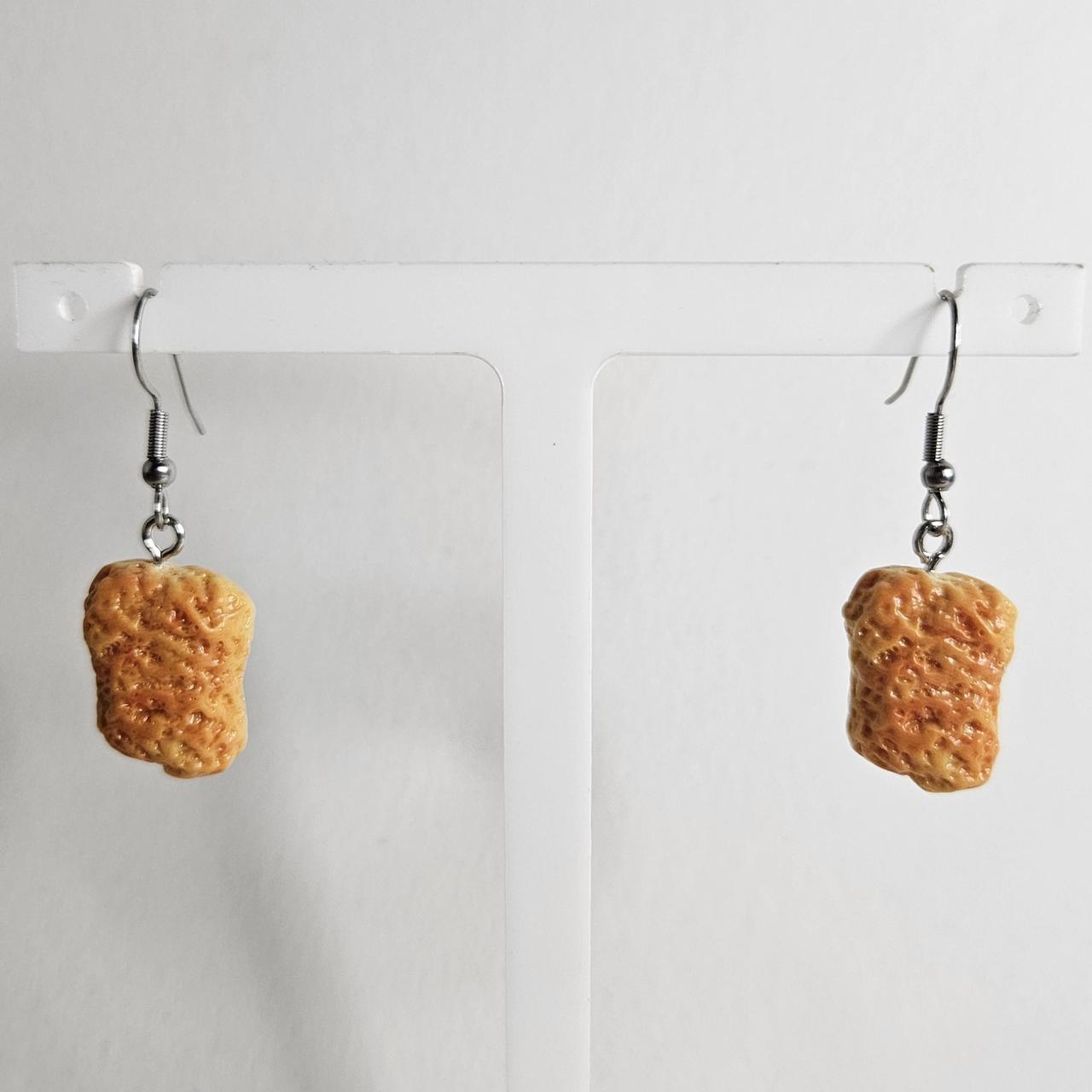 handmade chicken nugget novelty hook earrings