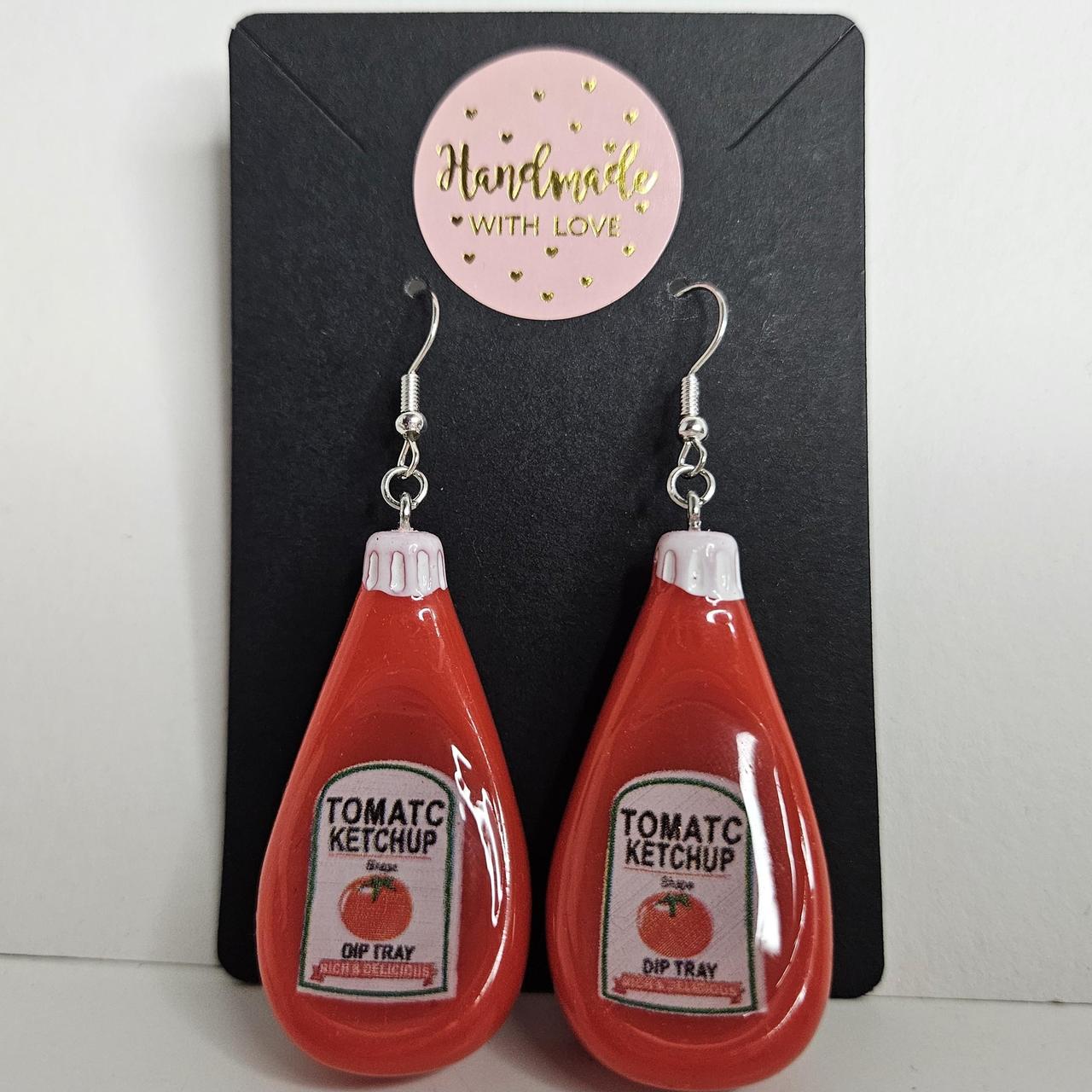 handmade tomato ketchup bottle novelty hook earrings