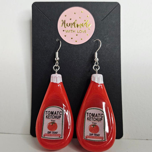 handmade tomato ketchup bottle novelty hook earrings