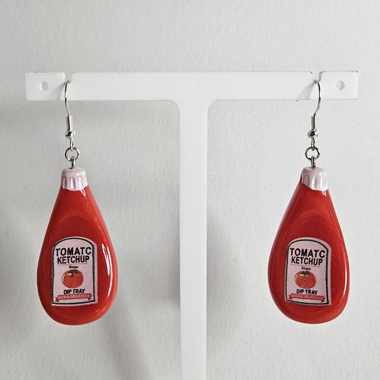 handmade tomato ketchup bottle novelty hook earrings