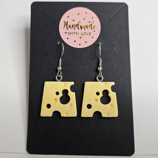 handmade cheese slice novelty hook earrings