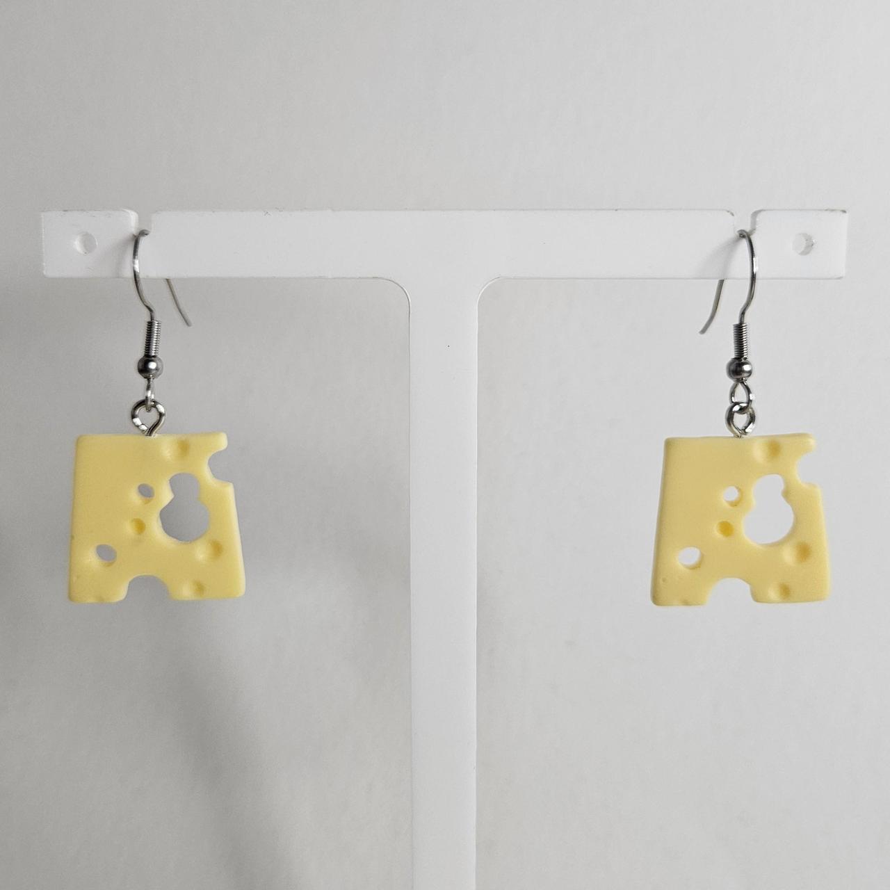 handmade cheese slice novelty hook earrings