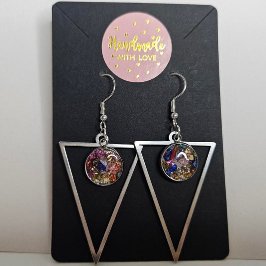 🔻 handmade triangle drop with crushed crystal centre hook earrings 🔻