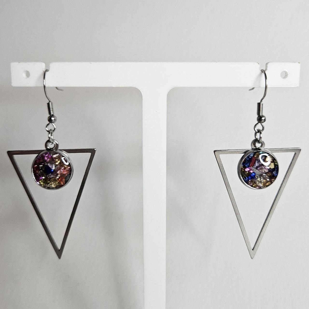 🔻 handmade triangle drop with crushed crystal centre hook earrings 🔻