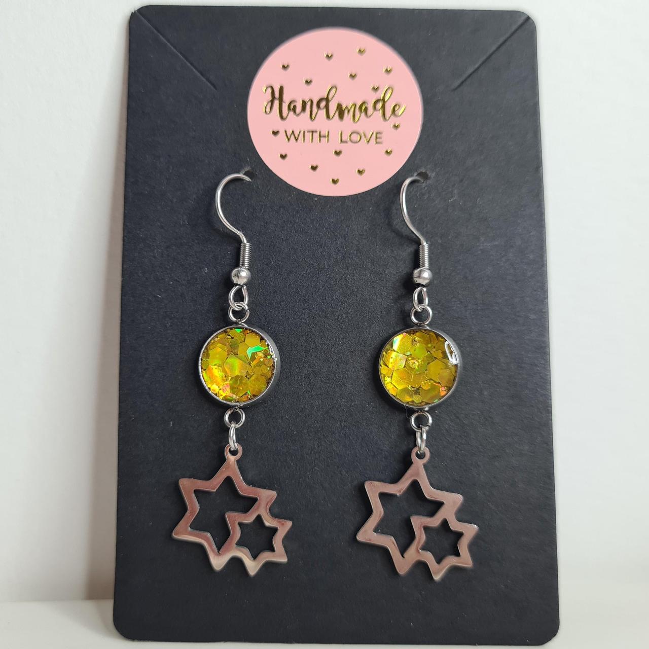 handmade glitter resin centre star drop hook earrings