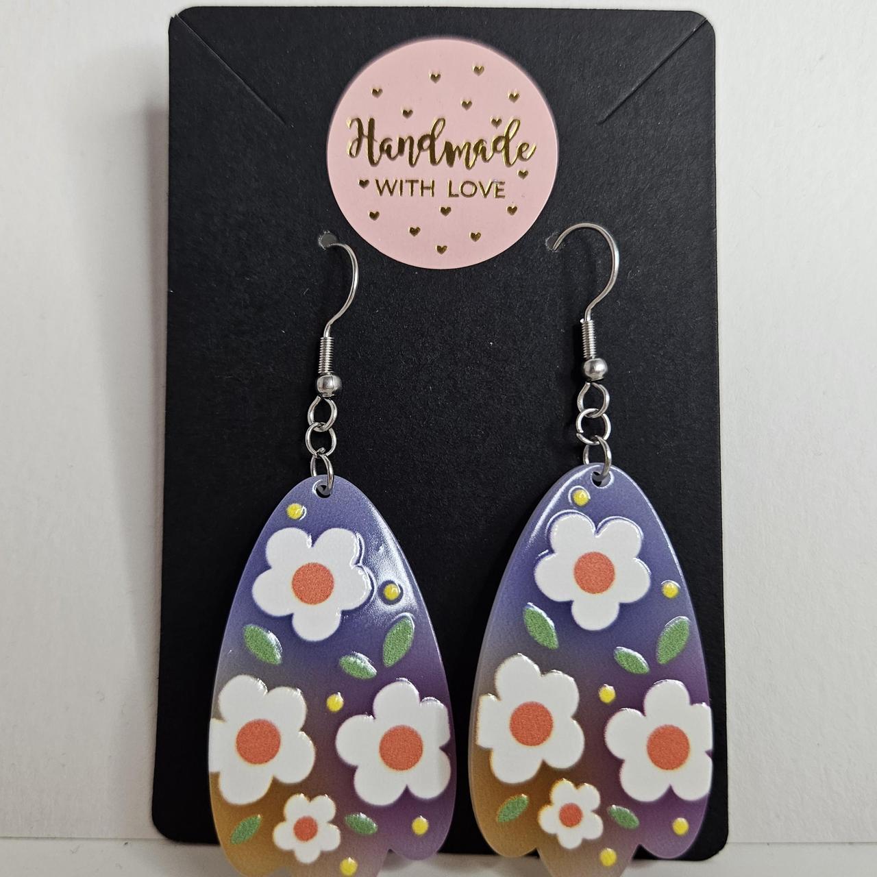 handmade ombre floral acrylic flatback hook earrings