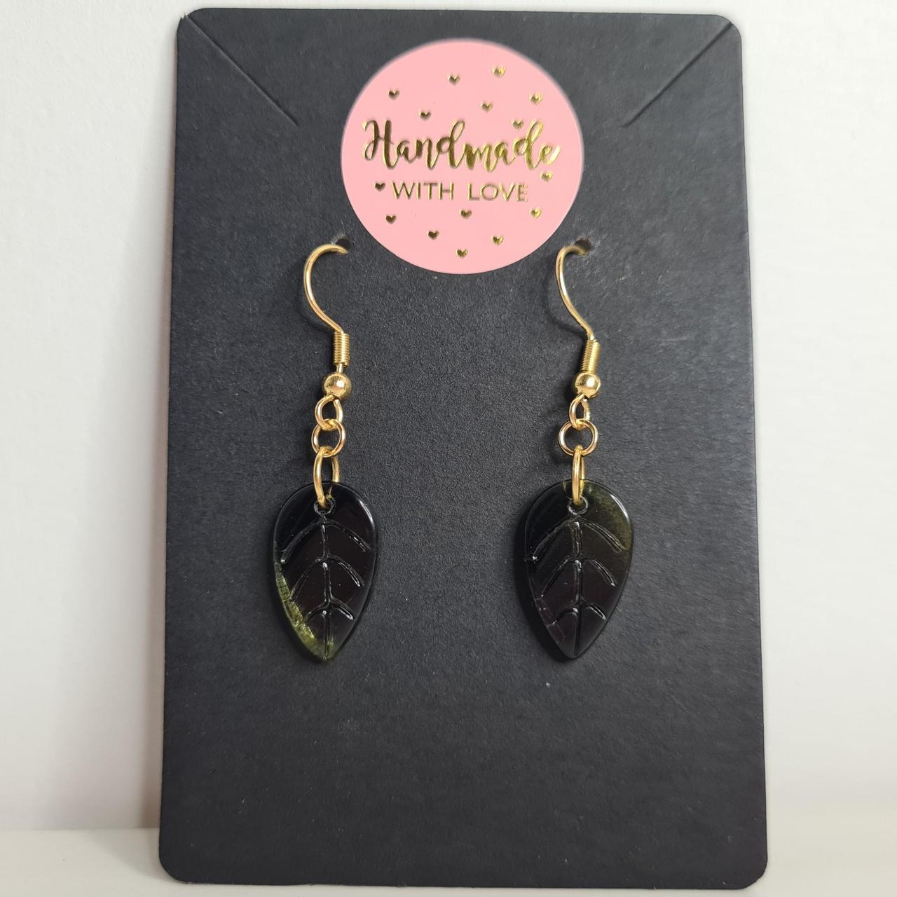 handmade glass leafy hook earrings