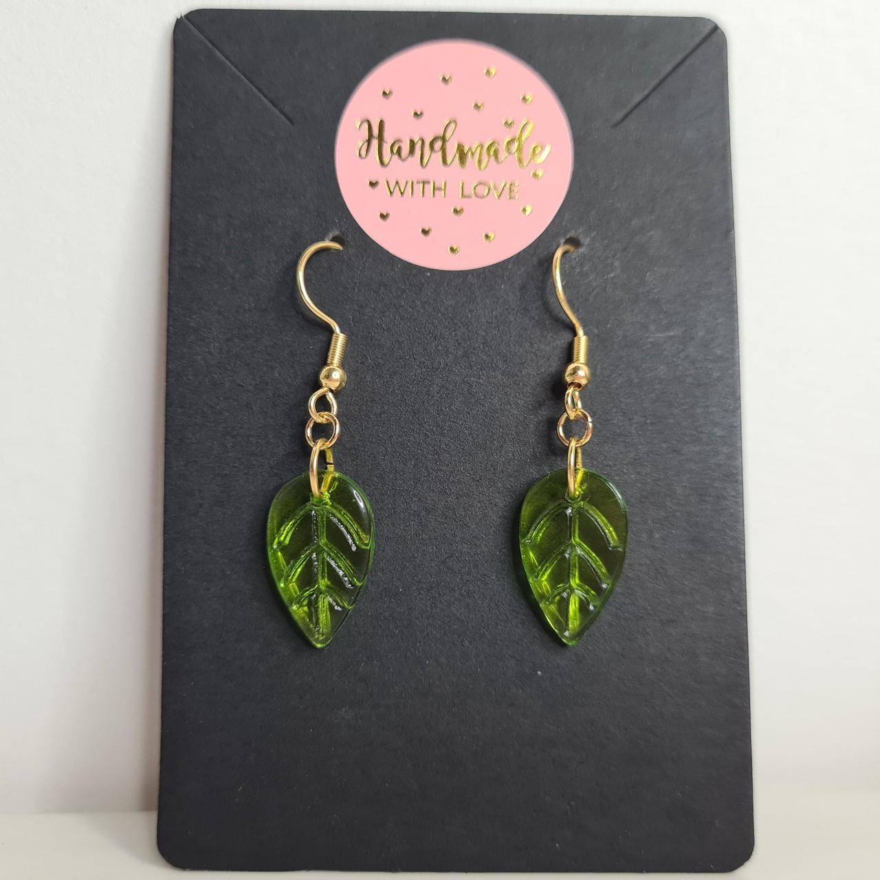 handmade glass leafy hook earrings
