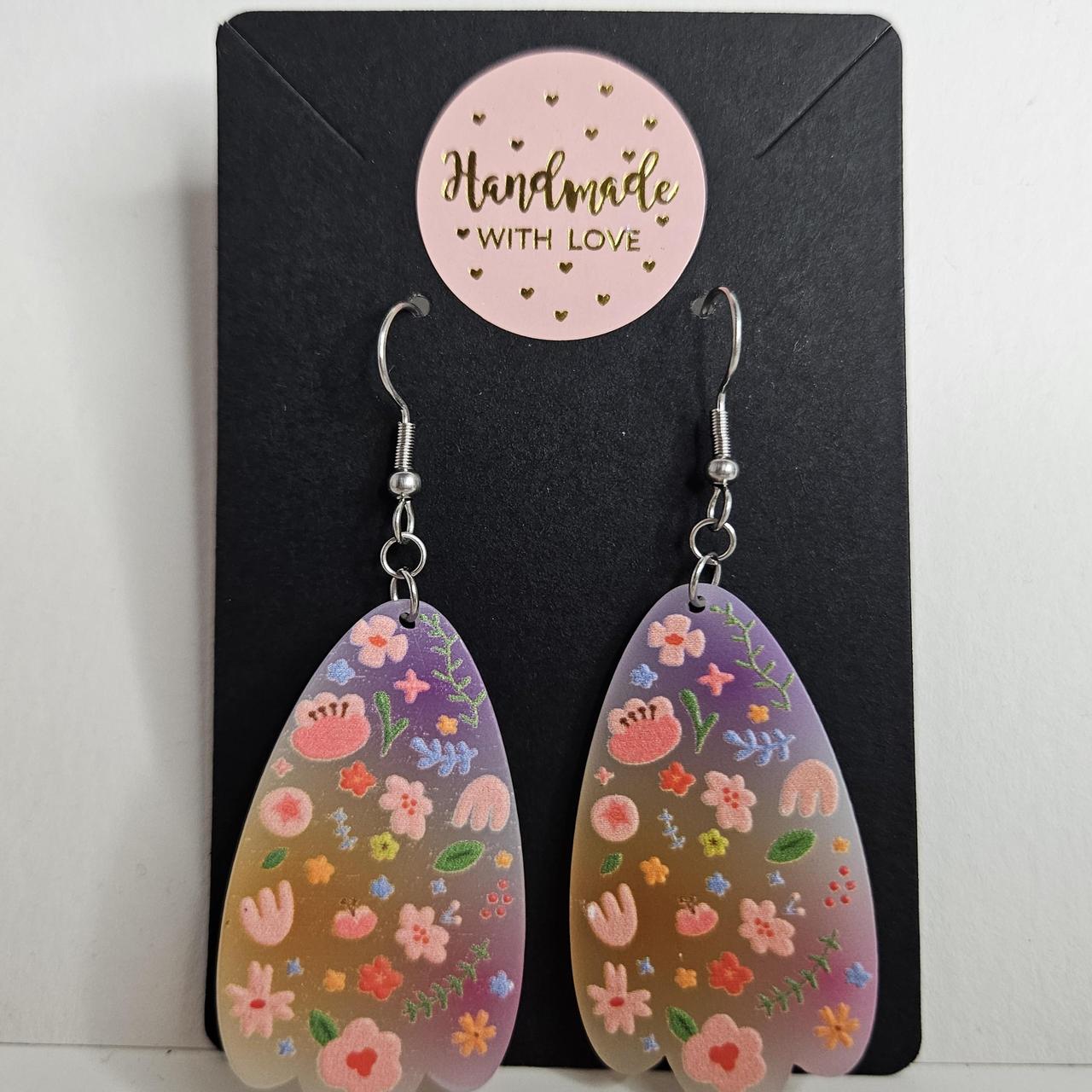 handmade ombre floral acrylic flatback hook earrings