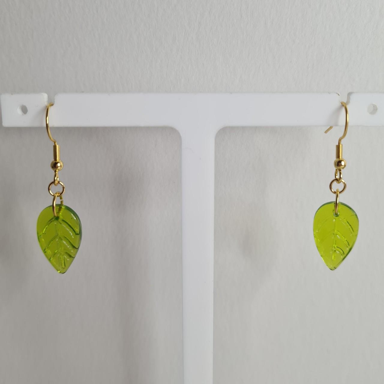 handmade glass leafy hook earrings