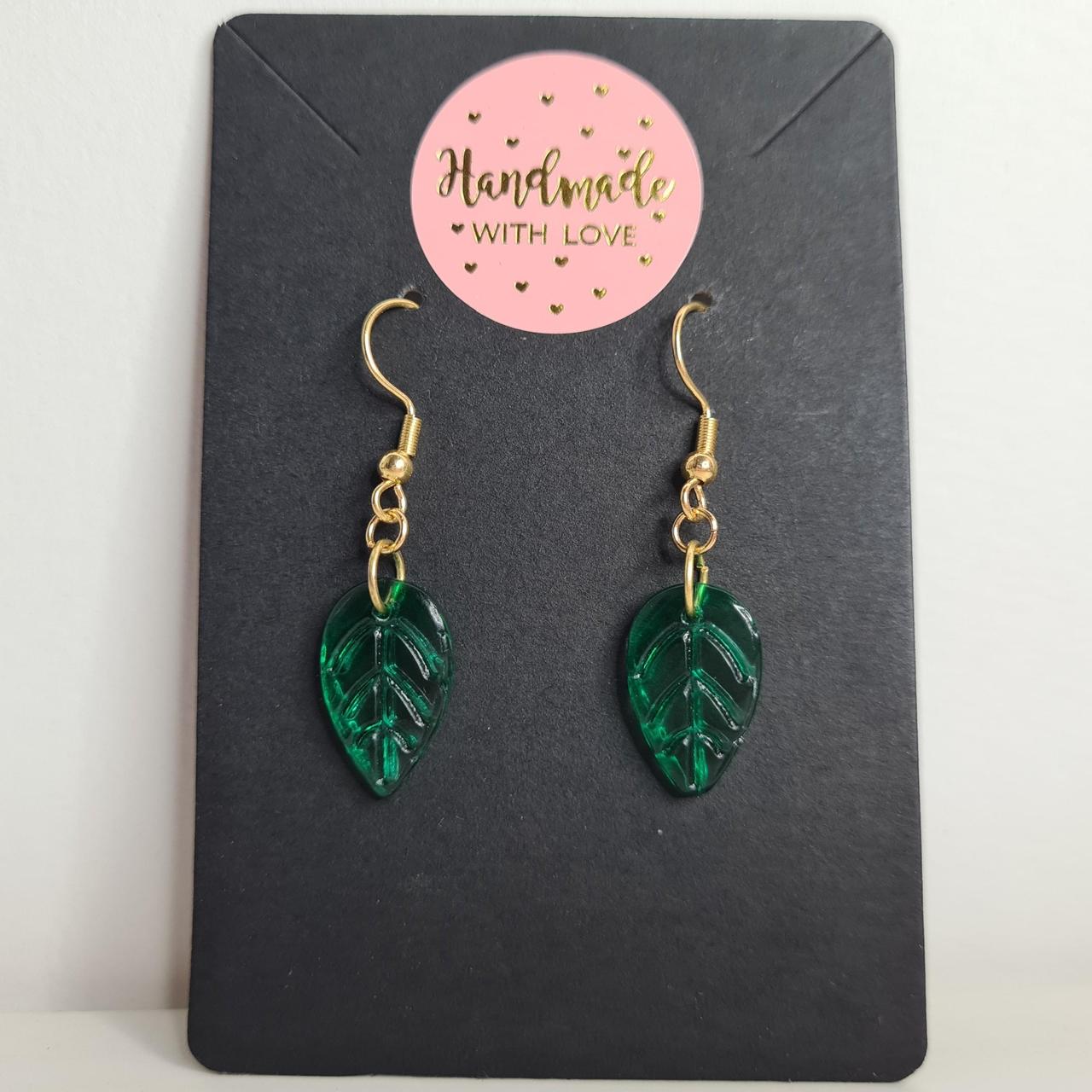 handmade glass leafy hook earrings