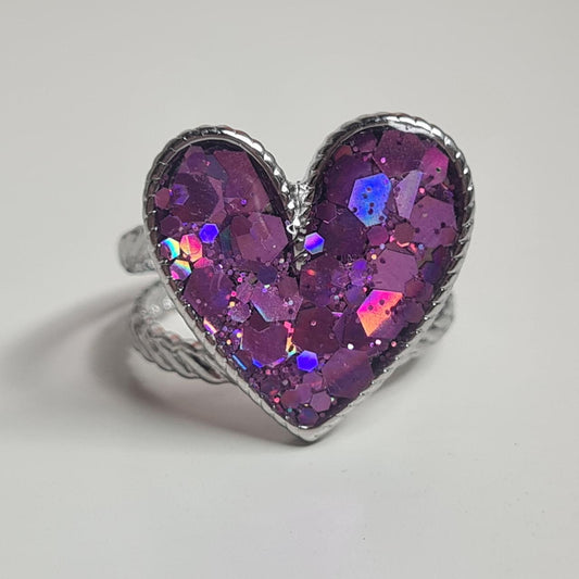 glittery chunky heart adjustable ring 💍