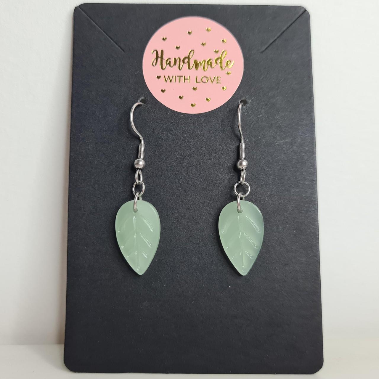 handmade glass leafy hook earrings