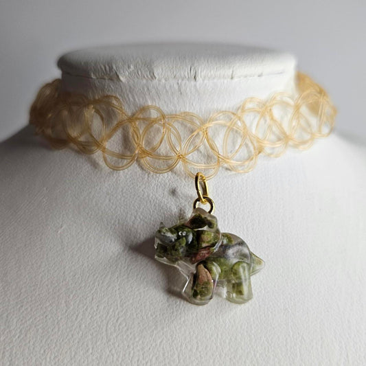 handmade stone dinosaur charm elastic choker
