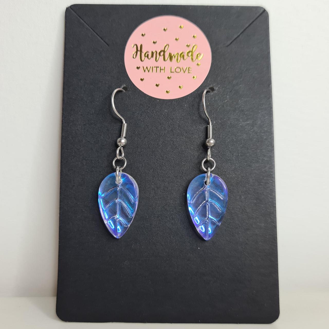 handmade glass leafy hook earrings