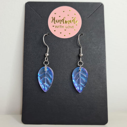 handmade glass leafy hook earrings